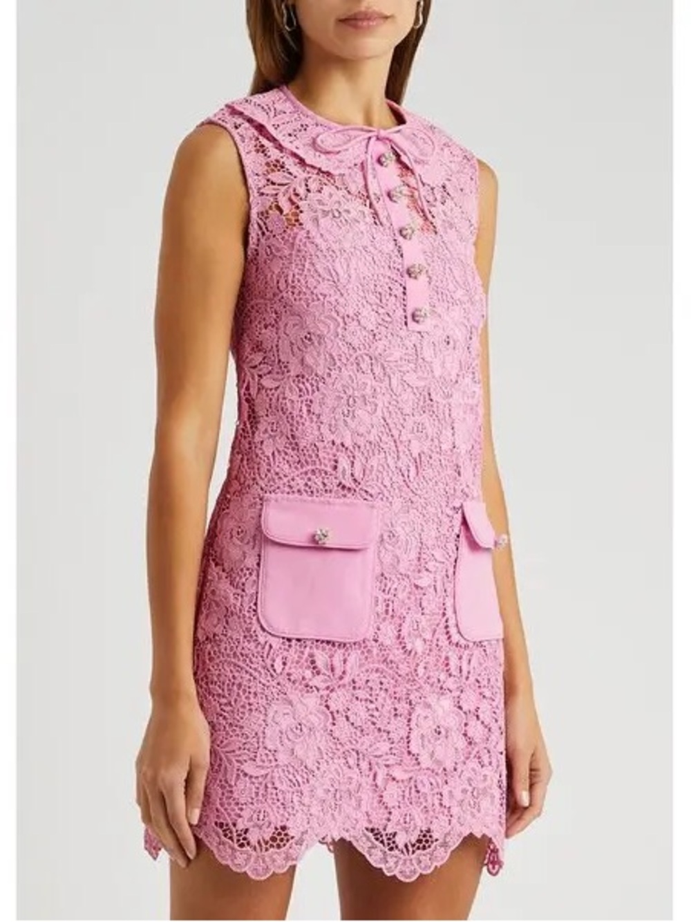 Self Portrait Pink Embellished Lace Mini Dress Size 4